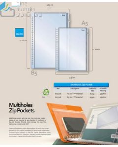 Contoh Bantex 8073 Multiholes Zip Pocket B5 /PP material Plastik folder multiholes untuk aneka ring binder merek Bantex